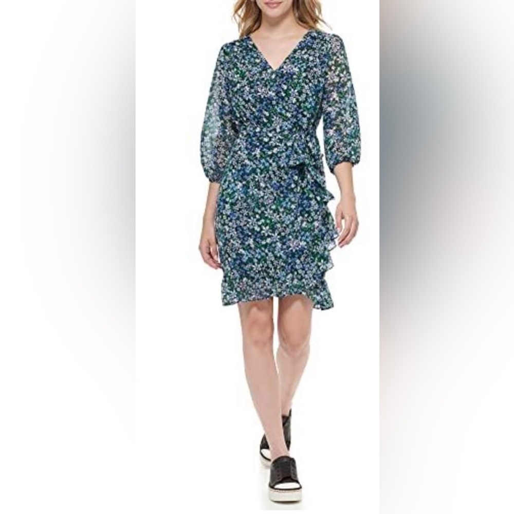 Karl Lagerfeld Paris Floral Print Knee Length Ruffled Tie Waist Size 4 excellent - Picture 2 of 11